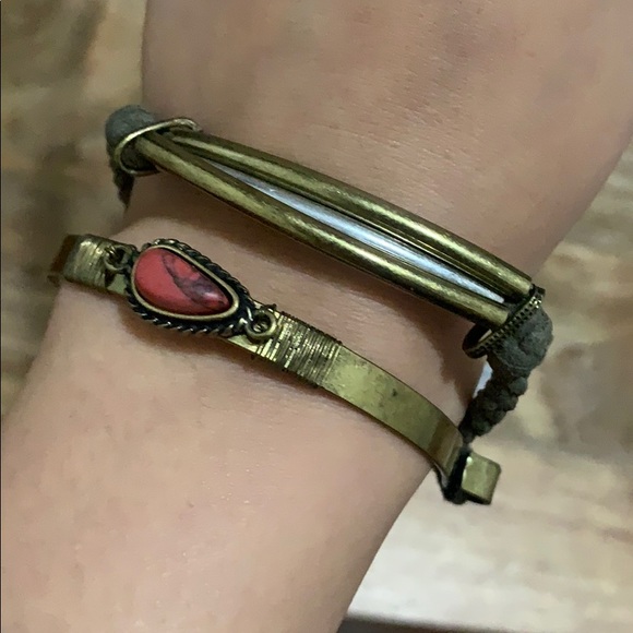 Free People Hand Cuff Bracelet Stone Metal